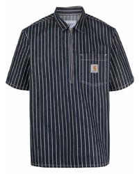 dunkelblaues und weißes vertikal gestreiftes Kurzarmhemd von Carhartt WIP