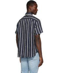 dunkelblaues und weißes vertikal gestreiftes Kurzarmhemd von rag & bone
