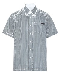 dunkelblaues und weißes vertikal gestreiftes Kurzarmhemd von Prada