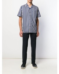 dunkelblaues und weißes vertikal gestreiftes Kurzarmhemd von Lanvin