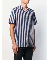 dunkelblaues und weißes vertikal gestreiftes Kurzarmhemd von Lanvin