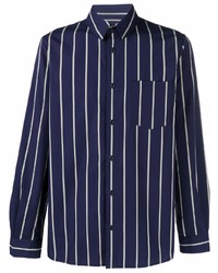 dunkelblaues und weißes vertikal gestreiftes Langarmhemd von A.P.C.