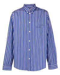 dunkelblaues und weißes vertikal gestreiftes Langarmhemd von Balenciaga