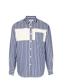 dunkelblaues und weißes vertikal gestreiftes Langarmhemd von Coohem