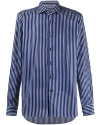 dunkelblaues und weißes vertikal gestreiftes Langarmhemd von Corneliani