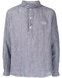 dunkelblaues und weißes vertikal gestreiftes Langarmhemd von Danton