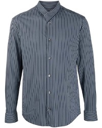 dunkelblaues und weißes vertikal gestreiftes Langarmhemd von Giorgio Armani