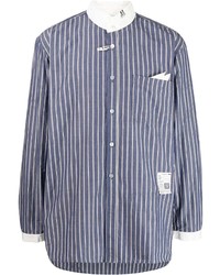 dunkelblaues und weißes vertikal gestreiftes Langarmhemd von Maison Mihara Yasuhiro