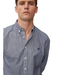 dunkelblaues und weißes vertikal gestreiftes Langarmhemd von Marc O'Polo