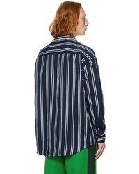 dunkelblaues und weißes vertikal gestreiftes Langarmhemd von AMI Alexandre Mattiussi