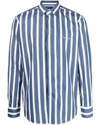 dunkelblaues und weißes vertikal gestreiftes Langarmhemd von Salvatore Ferragamo
