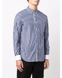 dunkelblaues und weißes vertikal gestreiftes Langarmhemd von Sacai