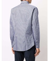 dunkelblaues und weißes vertikal gestreiftes Langarmhemd von Brioni