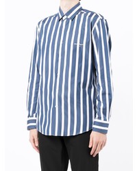dunkelblaues und weißes vertikal gestreiftes Langarmhemd von Salvatore Ferragamo