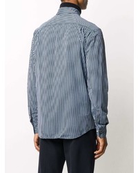 dunkelblaues und weißes vertikal gestreiftes Langarmhemd von Giorgio Armani