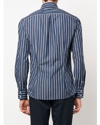 dunkelblaues und weißes vertikal gestreiftes Langarmhemd von Brunello Cucinelli