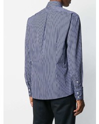 dunkelblaues und weißes vertikal gestreiftes Langarmhemd von Brunello Cucinelli
