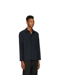 dunkelblaues und weißes vertikal gestreiftes Wolllangarmhemd von 3.1 Phillip Lim
