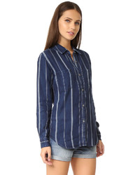 dunkelblaues vertikal gestreiftes Chambray Hemd von Rails