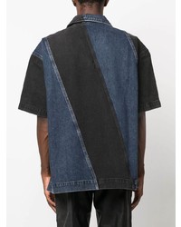 dunkelblaues vertikal gestreiftes Jeans Kurzarmhemd von Feng Chen Wang