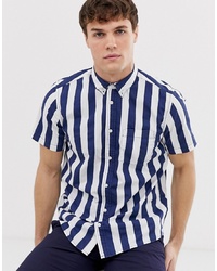 dunkelblaues vertikal gestreiftes Kurzarmhemd von Burton Menswear