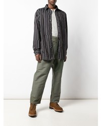 dunkelblaues vertikal gestreiftes Langarmhemd von Engineered Garments