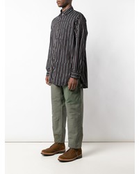 dunkelblaues vertikal gestreiftes Langarmhemd von Engineered Garments