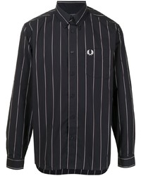 dunkelblaues vertikal gestreiftes Langarmhemd von Fred Perry