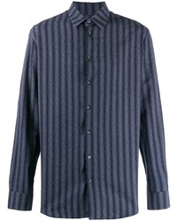 dunkelblaues vertikal gestreiftes Langarmhemd von Giorgio Armani