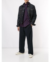 dunkelblaues vertikal gestreiftes Langarmhemd von Band Of Outsiders