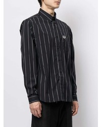 dunkelblaues vertikal gestreiftes Langarmhemd von Fred Perry