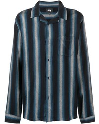 dunkelblaues vertikal gestreiftes Langarmhemd von Stussy