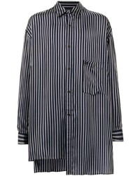 dunkelblaues vertikal gestreiftes Langarmhemd von Yohji Yamamoto