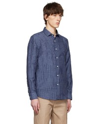 dunkelblaues vertikal gestreiftes Leinen Langarmhemd von Ralph Lauren Purple Label