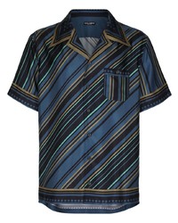 dunkelblaues vertikal gestreiftes Seide Kurzarmhemd von Dolce & Gabbana