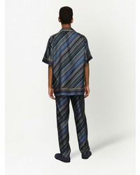 dunkelblaues vertikal gestreiftes Seide Kurzarmhemd von Dolce & Gabbana