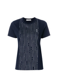 dunkelblaues vertikal gestreiftes T-Shirt mit einem Rundhalsausschnitt