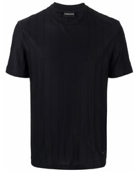 dunkelblaues vertikal gestreiftes T-Shirt mit einem Rundhalsausschnitt von Emporio Armani