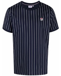 dunkelblaues vertikal gestreiftes T-Shirt mit einem Rundhalsausschnitt von Fila
