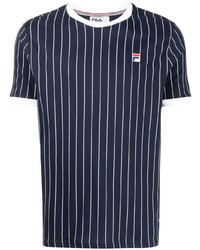 dunkelblaues vertikal gestreiftes T-Shirt mit einem Rundhalsausschnitt von Fila