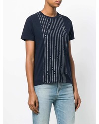 dunkelblaues vertikal gestreiftes T-Shirt mit einem Rundhalsausschnitt von Golden Goose Deluxe Brand