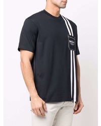 dunkelblaues vertikal gestreiftes T-Shirt mit einem Rundhalsausschnitt von Bally