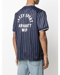 dunkelblaues vertikal gestreiftes T-Shirt mit einem Rundhalsausschnitt von Carhartt WIP