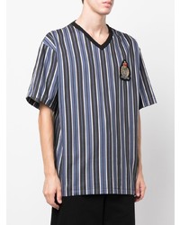 dunkelblaues vertikal gestreiftes T-Shirt mit einem V-Ausschnitt von Kenzo
