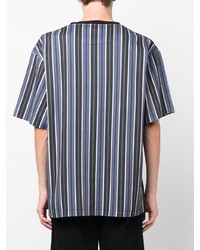 dunkelblaues vertikal gestreiftes T-Shirt mit einem V-Ausschnitt von Kenzo