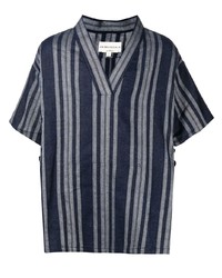 dunkelblaues vertikal gestreiftes T-Shirt mit einem V-Ausschnitt von Onefifteen