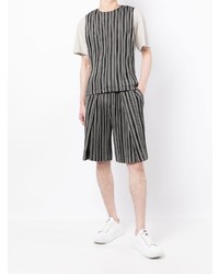 dunkelblaues vertikal gestreiftes Trägershirt von Homme Plissé Issey Miyake