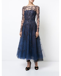 dunkelblaues verziertes Kleid von Oscar de la Renta