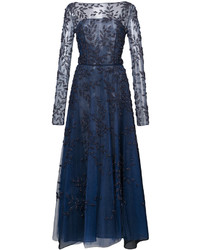 dunkelblaues verziertes Kleid von Oscar de la Renta