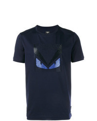 dunkelblaues verziertes T-Shirt mit einem Rundhalsausschnitt
